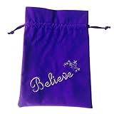 FindSomethingDifferent Embroidered Believe/Stars Purple Velvet Tarot Bag 18x13cm by