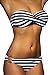 Imilan Twist Bandeau Bikini Set Swimwear Swimsuit for Women(S,Royal Stripe)