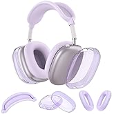 Silicone Case Cover for AirPods Max Headphones (2024/2020), Clear Soft TPU Ear Cups Cover/Ear Pad Case Cover/Headband Cover 3-in-1 Transparent Accessories Case Protector for Airpods Max(Purple)