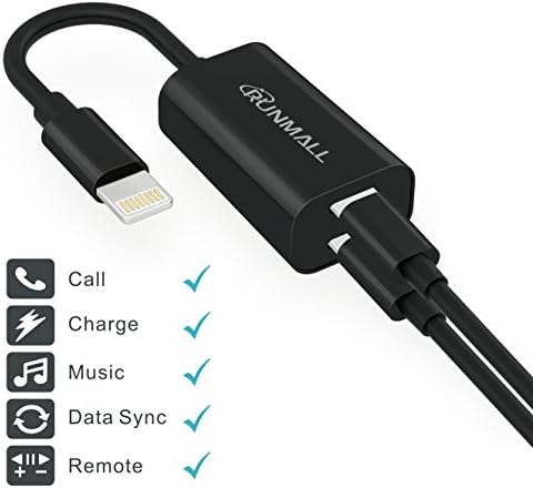 iPhone 7/8 Adapter Splitter Dual Lightning Headphone Audio &amp; Charge Adapter ,Support Call&amp;Music Charger &amp;Sync Data for 7Plus/8Plus Devices(Black)
