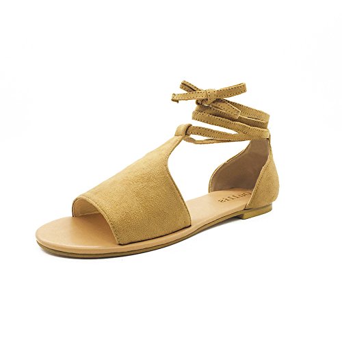 Sunyastor Summer Sandals for Women Casual Summer Open Toe Shoes Comfortable Lace up Fringed Ankle Strap Suede Dress Shoes Brown - Thumbnail 4