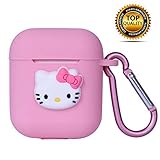 Airpods 1 & 2 Case Cover Cute Pink Kitty Design with Keychain | Protective Silicone Anti-Lost Dust-Proof & Shock Resistant by Modish TECH