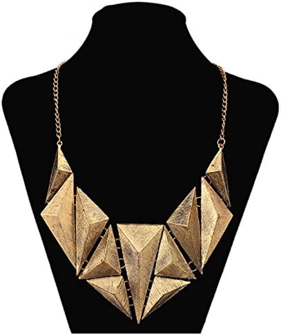 Women geometric necklace&amp;pendents 2016 new african old gold plated choker egyptian triangle collier pendients mujer maxi bijoux (Gold)