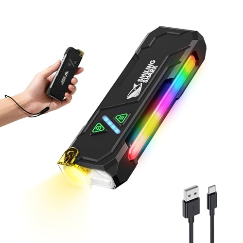 Smiling Shark ML01 Multifunctional Flashlight, Rechargeable LED Torch with Magnetic Base, Main Side Light with RGB Compact Clip Design Long-Lasting USB Charging for Camping Hiking Emergency (Black)