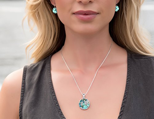 [Presented by Miss New York] Leafael "Ocean Bubble" Made with Swarovski Crystals Multi-stone Green & Opal Color Pendant Necklace Earrings Jewelry Set, Silver-tone, 18 + 2", Nickel/Lead Free, Gift Box