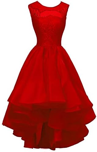 Bess Bridal Women's High-Low Beaded Lace Organza Prom Party Evening Dresses US4 Red