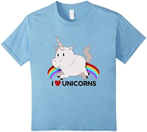 Kids I Love Unicorns T-shirt Rainbow Unicorn Graphic Tee 12 Baby Blue