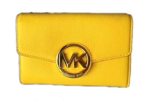 Leather Large Phone Cross-body & Clutch Michael Kors Hudson Citrus Yellow