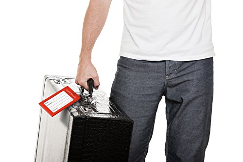 TUFFTAAG Personalized Luggage Tag Set w/ Business Card Holder - Customized Metal Suitcase Labels (5pk Red)