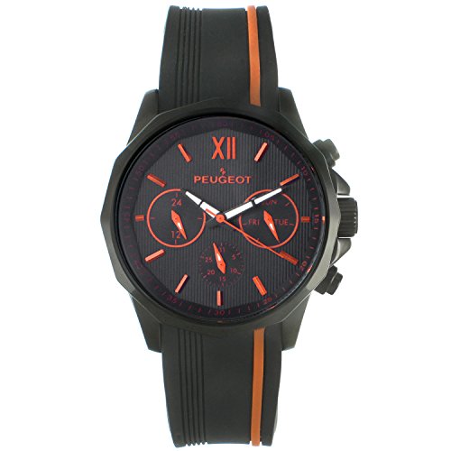 Peugeot Men's 'Chronograph' Quartz Metal and Silicone Sport Watch, Color:Orange (Model: 2046BOR)