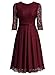 MISSMAY Women's Vintage Half Sleeve Floral Lace Cocktail Party Pleated Swing Dress Wine Red Small