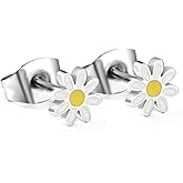 Cute Tiny Daisy Flower Small Stud Earrings for Women Cartilage Dainty Stainless Steel Silver Plated Flower Piercing Post Sleeper Studs Hypoallergenic for Sensitive Ear Fashion Jewelry Gift