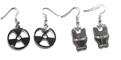 Hulk Gamma Logo and Silver Ironman Mask Dangle Earrings w/Gift Box