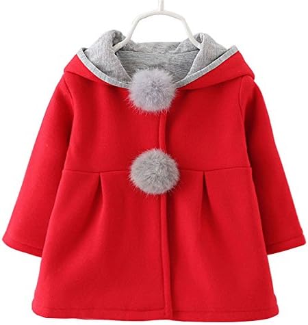 Baby Girls Toddler Kids Winter Big Ears Hoodie Jackets Outerwear Coats(Red,12-18 Months,L/8)
