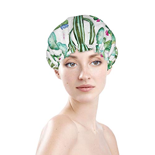 Watercolor Cactus Plant Luxury Shower Cap For Women Waterproof, Reusable Shower Cap For Women Peva Lining Oversized Design For All Hair Lengths 10.6 Ins In Diameter 3 Watercolor Cactus Plant Luxury Shower Cap For Women Waterproof, Reusable Shower Cap For Women Peva Lining Oversized Design For All Hair Lengths 10.6 Ins In Diameter