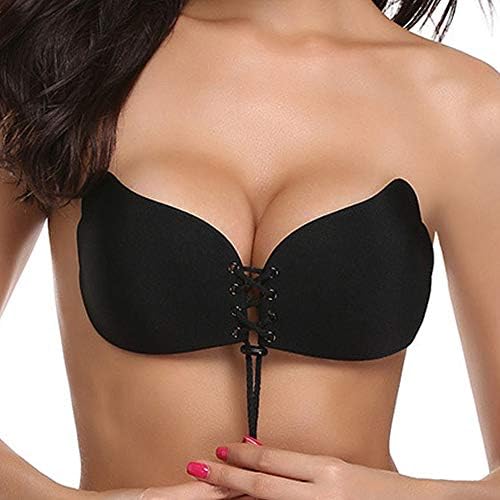 Titu Black Strapless Bra Adhesive - Backless Invisible Drawstring Bra for Women