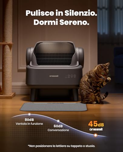 oneisall Self-cleaning Cat Litter Tray with EaseClean™ System, XXL Self-Cleaning Cat Litter for Large Cats, Stainless Steel Gate, Automatic and Manual Mode, Includes Mat and 40 Bags