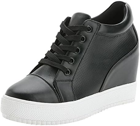 Mewow Daily Womens Wedge Hidden-heels Platform Shoes Fashion Sports Sneakers (7, black)