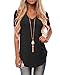 Women Solid V Neck Tee Shirt Irregular Hem Casual Top Black XL