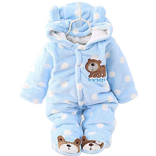 Fairy Baby Baby Snowsuit, Newborn Infant Baby Hooded Romper Fleece Snowsuit Cartoon Jumpsuit Fall Winter Outfits Blue 3-6 Months