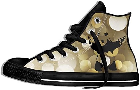 Stencil Grafitti Panda With Gun High Top Classic Casual Canvas Fashion Shoes Sneakers For Women & Men