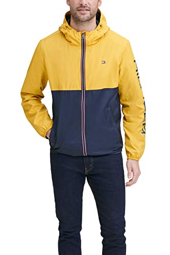 tommy hilfiger men's colorblocked logo rain slicker