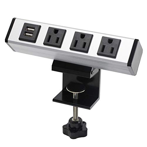 BTU Desk Clamp Power Strip, Desktop Power Outlet Clamp Mount with 2 USB