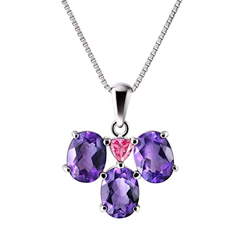 Franki Baker Natural Amethyst Pink Tourmaline Gemstones & Sterling Silver Pendant Necklace. Length:50cm