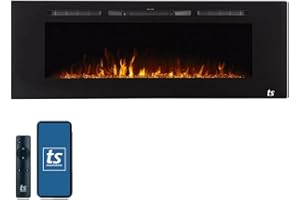 Touchstone Smart Electric Fireplace-The Sideline 60" Wide-in Wall Recessed - 30 Realistic Ember Color/Flame Options - 1,500W Heater w/Thermostat - Log & Crystal Hearth Options - Alexa/WiFi Enabled