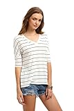 ROMWE Women's Half Sleeve V-Neck Striped T-Shirt Tops