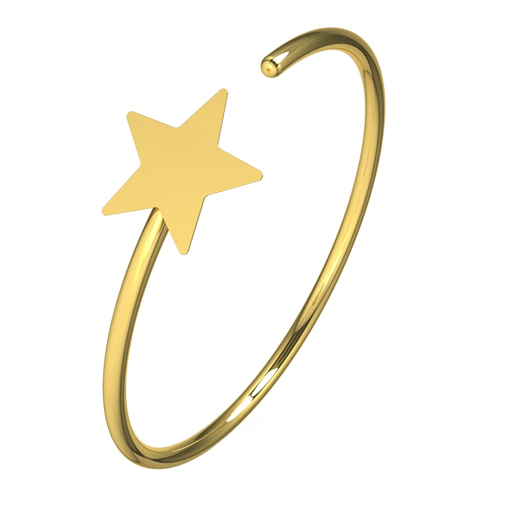 AZARIO LONDON 14K Solid Yellow Gold Plain Flat Star 22 Gauge - 8MM Diameter Open Hoop Nose Piercing Ring Jewellery