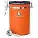 Coffee Gator Stainless Steel Coffee Grounds and Beans Container Canister with Date-Tracker, CO2-Release Valve and Measuring Scoop, Large, Orange