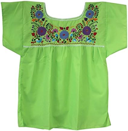Mexican Peasant Puebla Blouse, Small, Lime