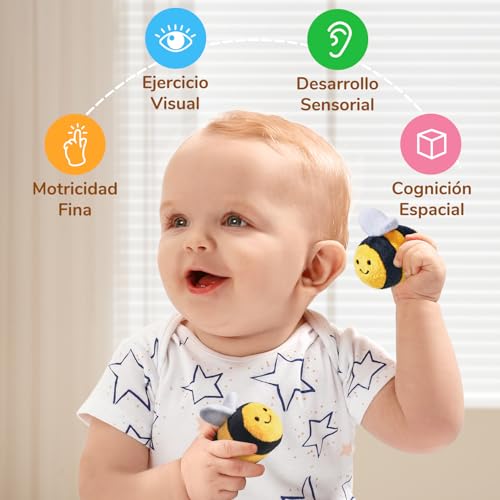 JoyCat Juguetes Bebes 6-12 Meses - Juguetes de Peluche de Abeja con Colmena, Sonajeros, Arrugas, Espejo - Juguetes Sensoriales Montessori para Bebes, Regalo Bebe 1 año