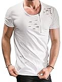 NITAGUT Mens Hipster Hiphop Holes Design T-Shirt Cotton Crewneck Tees Zipper Trim