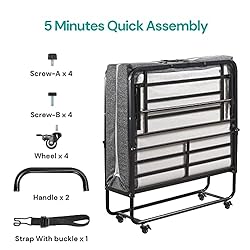 Folding Bed with Mattress Twin Size, Portable