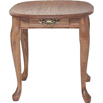 Solid Oak Queen Anne End Table with Drawer – 21″ x 25″ (Golden Oak)