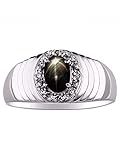 RYLOS Classic Halo Black Star-Sapphire & Diamond Ring