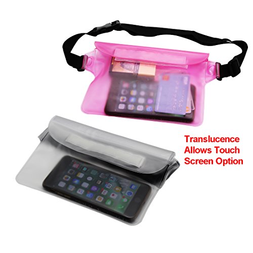 ABNER (2pack) Universal Waterproof Bag Durable Pouch Case Adjustable Waist Belt Large Capacity Phone Money Holder For Swim,Fishing,Snorkeling,(2pack)4 colors (pink+white)