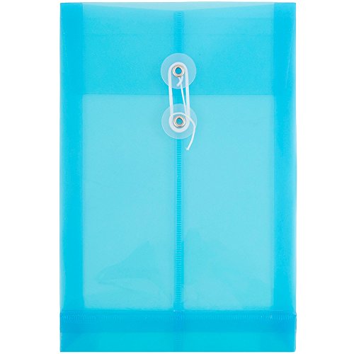 JAM Paper Plastic Envelopes with Button & String Tie Closure - 6 1/2" x 9 1/4" - Blue - 12/pack