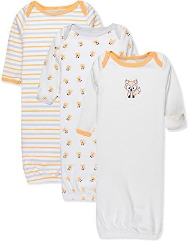 Maybe Baby Kids Infant Boys' and Girls' 3 Pack Set Cotton Baby Gowns w/Mitten Cuffs &amp; Easy Change Expandable Shoulders, 0-6 Months, Fox