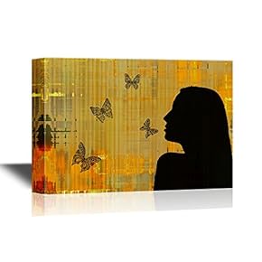 Canvas Wall Art - Silhouette of Woman with Butterflies on Abstract Background - Gallery Wrap Modern Home Art | Ready to Hang - 12x18 inches