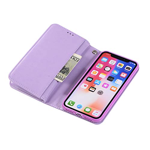 Shinyzone Wallet Phone Case for iPhone Xs with 9 Card Slots,iPhone X Glitter Leather Case with Zipper Pocket,Fashion Design with Hand Strap Magnetic Stand Flip [Dual Folio] Cover,Purple - Thumbnail 5