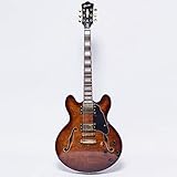 2019 NEW GROTE 335 style Jazz Electric Guitar Flame Maple top Semi-Hollow Body Gold Hardware (brown)