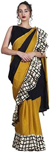 SareeShop Women's New Pattern ruffle georgette Saree With Blouse (Mustad&Black)