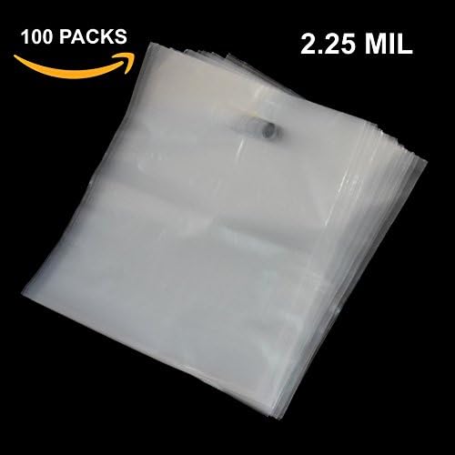 100 12x15 Merchandise Shopping Bags With Die Cut Handles | Frost Extra Thick 2.25 mil LDPE Plastic Bag | Perfect for Retail Stores, Gifts, Promotion, Party Favors | 100% Recyclable