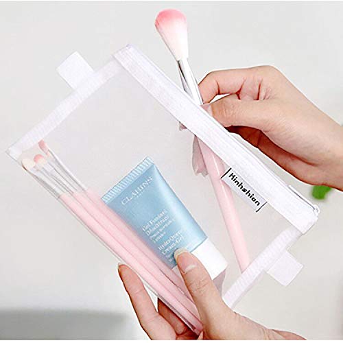 Kinhshion Clear Pencil Case,Mesh Zipper Pouch, Cosmetic Case Makeup bag Office Supplies and Travel Accessories,5 PCS 5 Colour. (605)