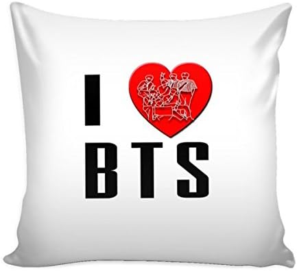 Stylelic I Love BTS - Decorative Throw Pillow Case Zip Cover 16"X 16" (White) -V1