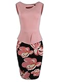 Fantaist Women's Keyhole Neck Floral Print Cotton Peplum Bodycon Office Dress