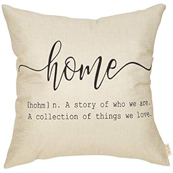 Fjfz Rustic Farmhouse Decorative Throw Pillow Cover Home, a Story of Who We Are, a Collection of the Things We Love Family Sign Decoration Home Decor Cotton Linen Cushion Case for Sofa Couch, 18